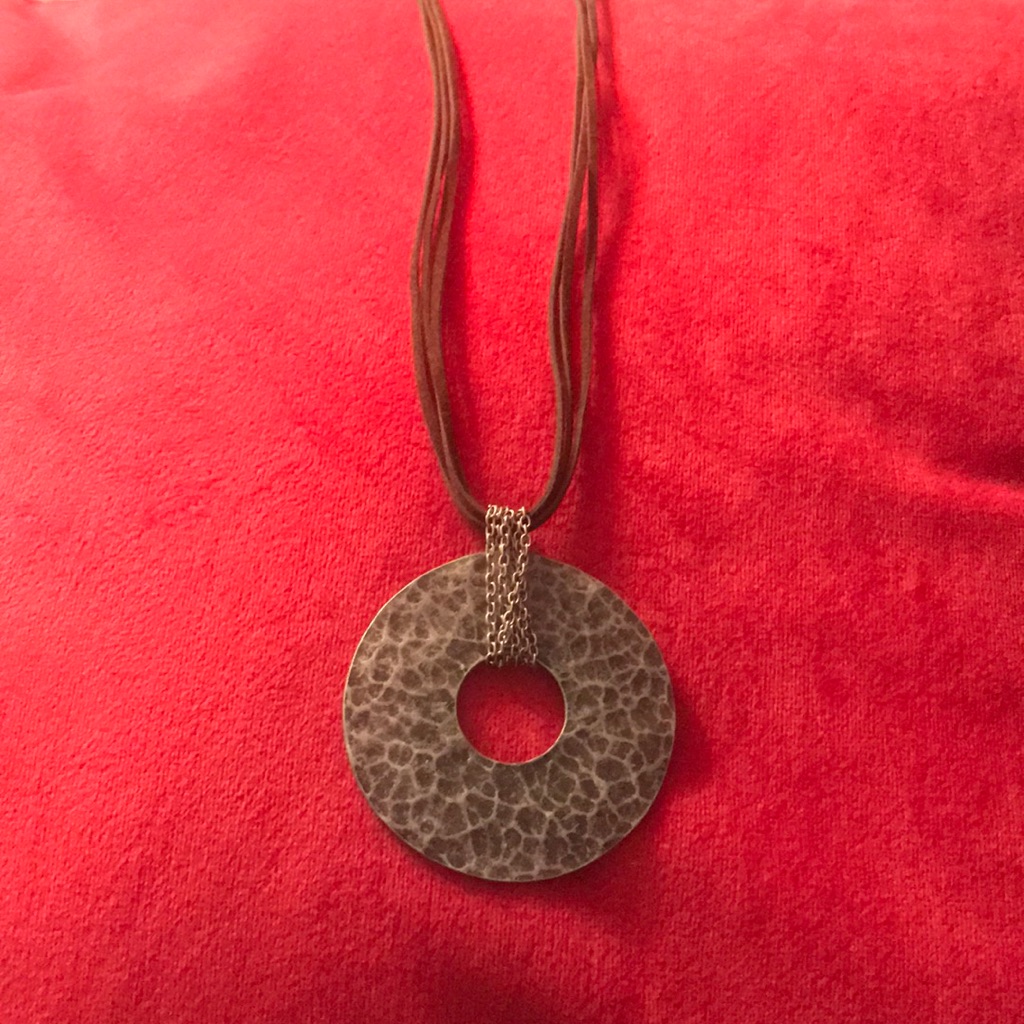 Pressed Pewter On Leather Necklace